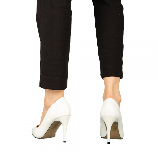 Pantofi dama cu toc albi din piele ecologica Rocha, 4 - Kalapod.net